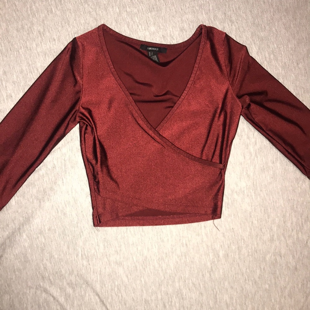 long sleeved silky crop top